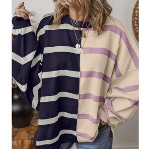 Oversized Contrast Drop Shoulder Long Sleeve Sweater 2XL